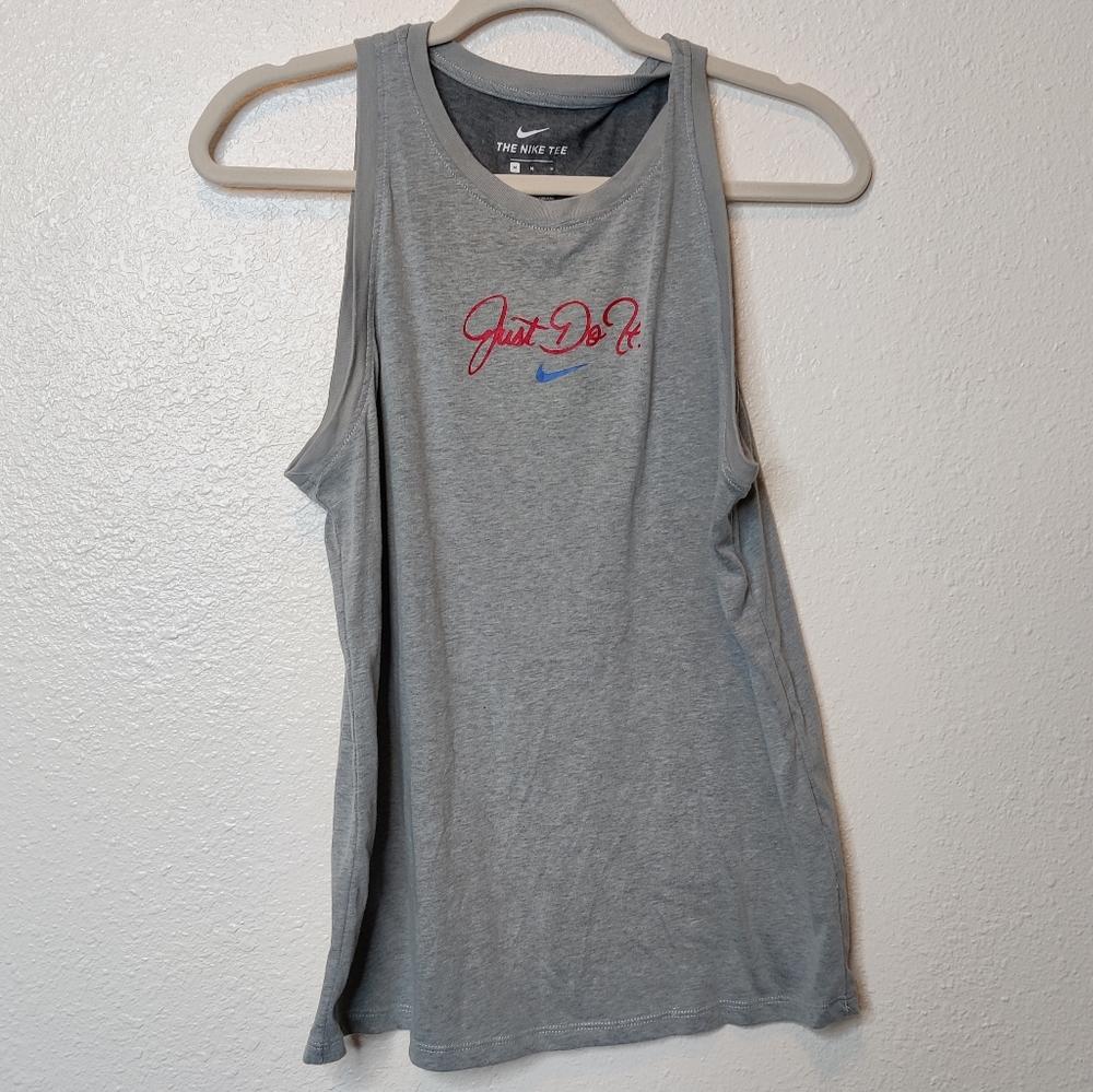 Nike Just Do It Cursive Print Gray Tank Top Size Medium